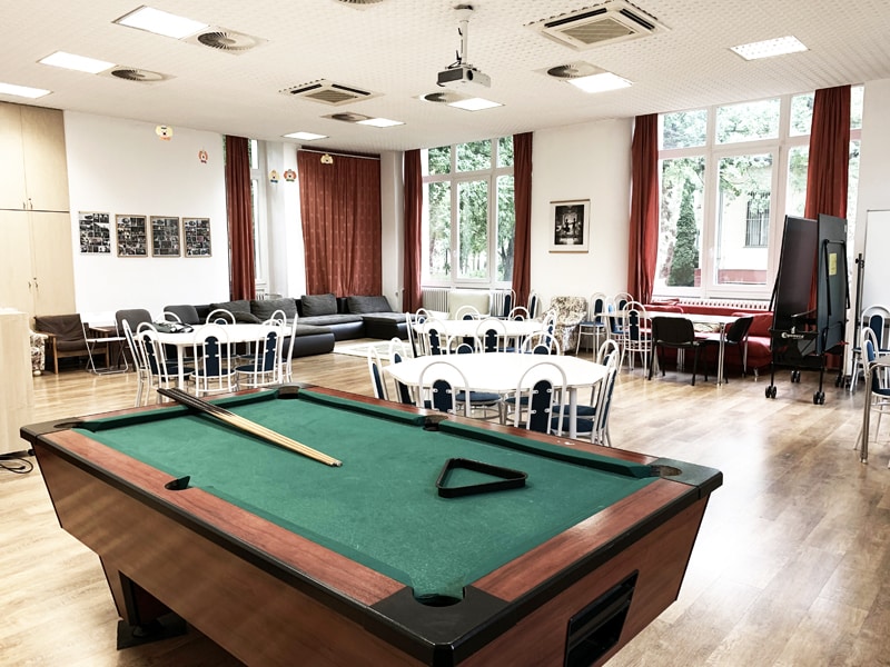 Games room with table football, tv and pool table